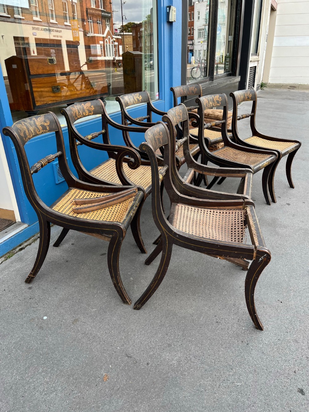 Set of 8 regency painted chairs  View III