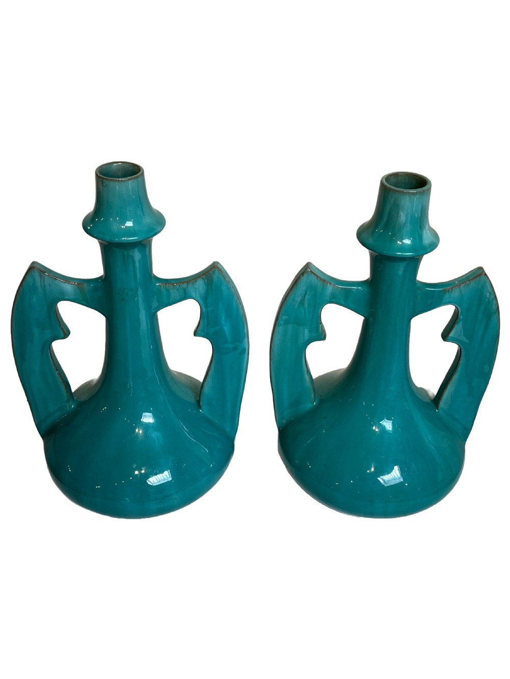 Clement Massier - pair of turquoise glaze vases View II