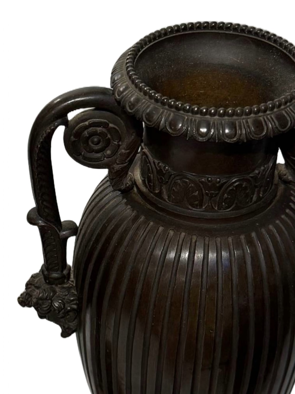 Antique French neoclassical bronze urns View V