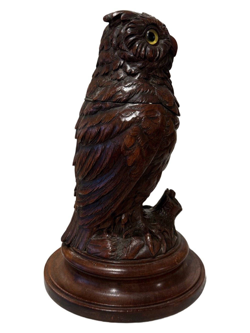 Black Forest carved owl tobacco jar View II