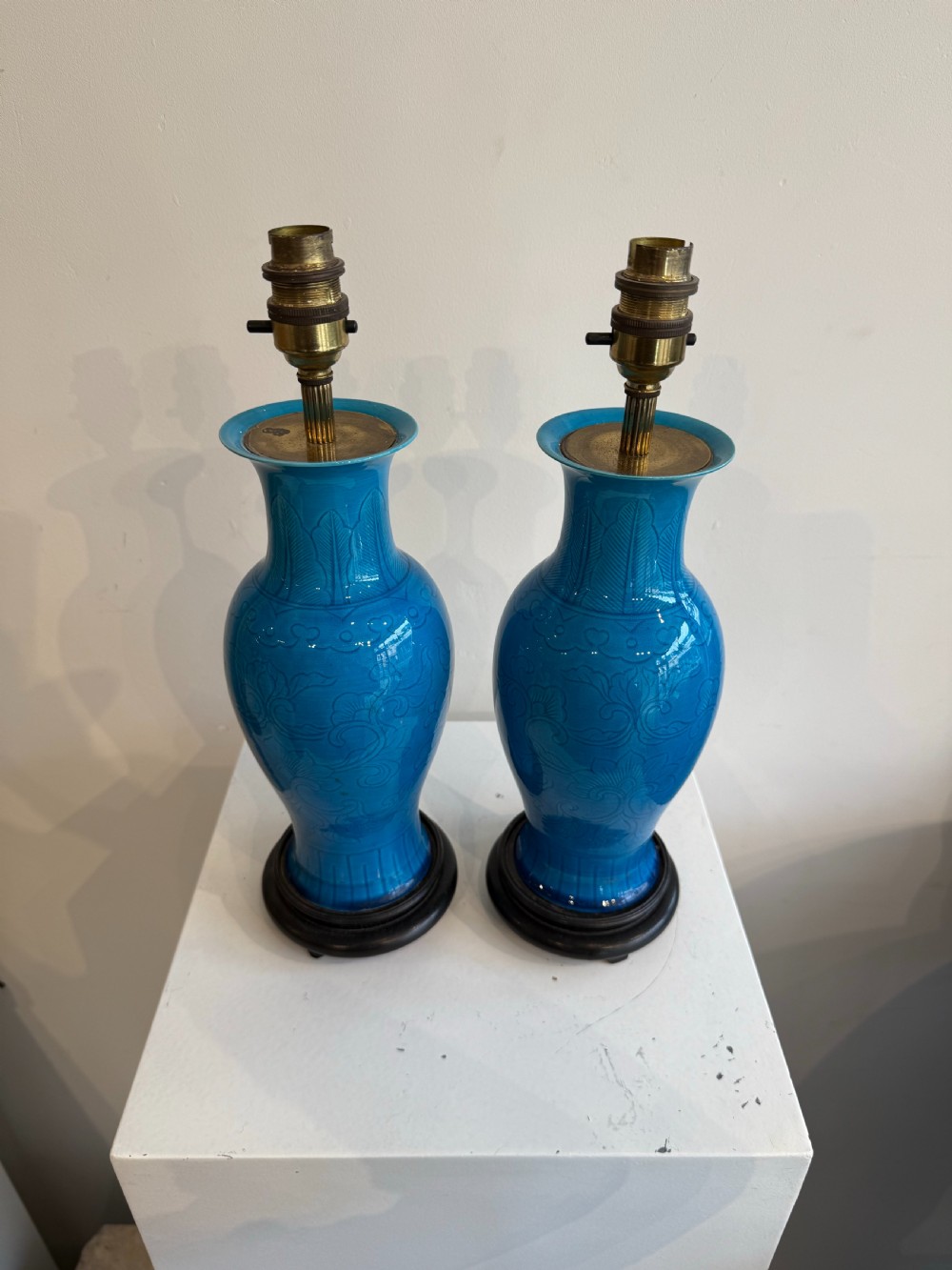 Pair of Chinese turquoise lamps