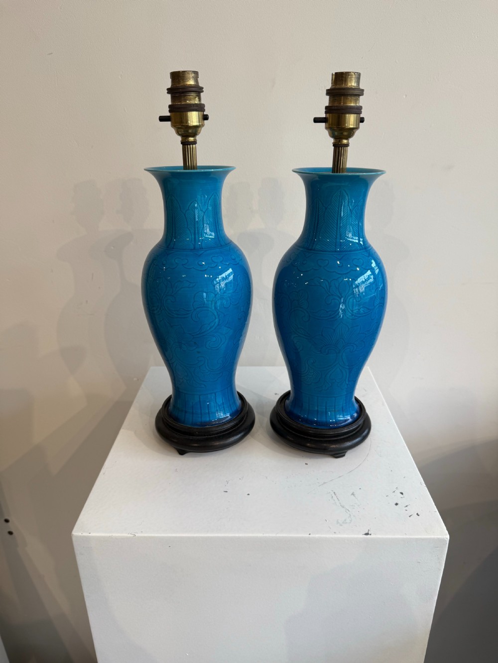 Pair of Chinese turquoise lamps View II