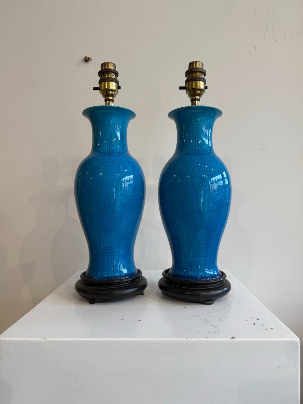 Pair of Chinese turquoise lamps View III