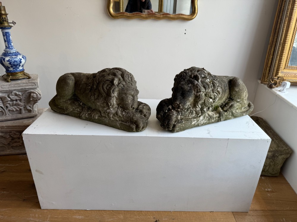 Pair of Canova lion garden statues 
