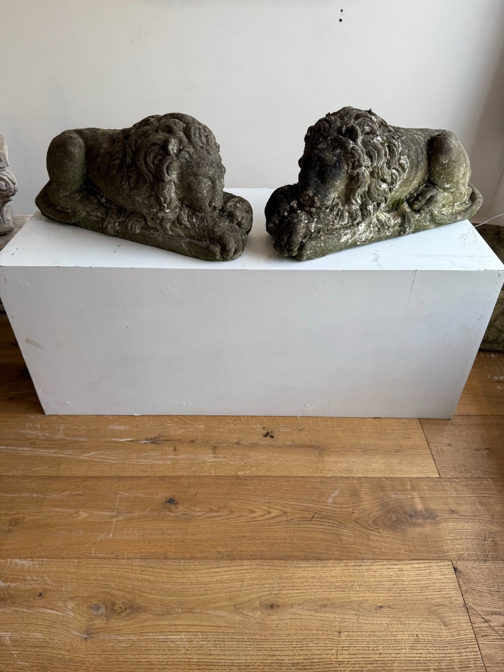 Pair of Canova lion garden statues  View II