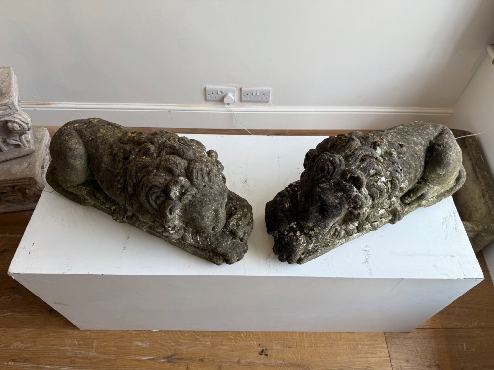 Pair of Canova lion garden statues  View III