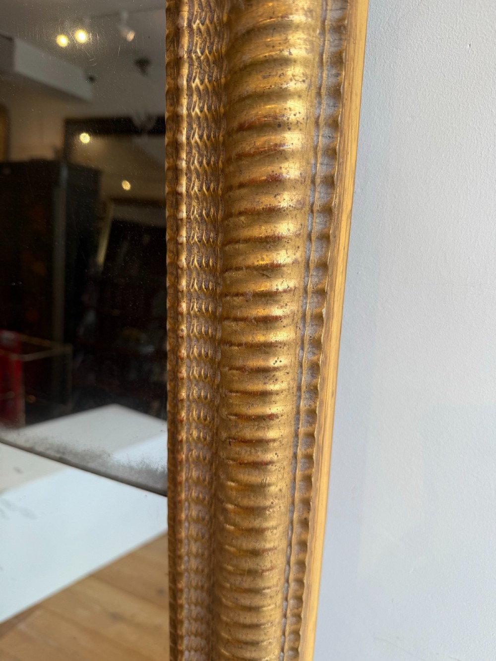 Massive French antique ripple frame gilt mirror View IV