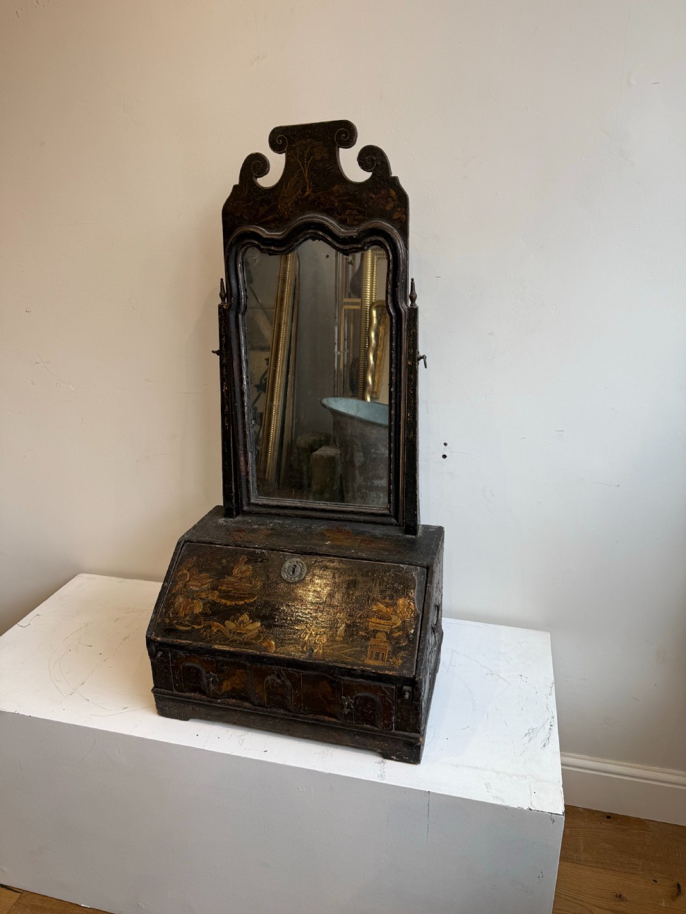 English chinoiserie japanned toilet mirror 