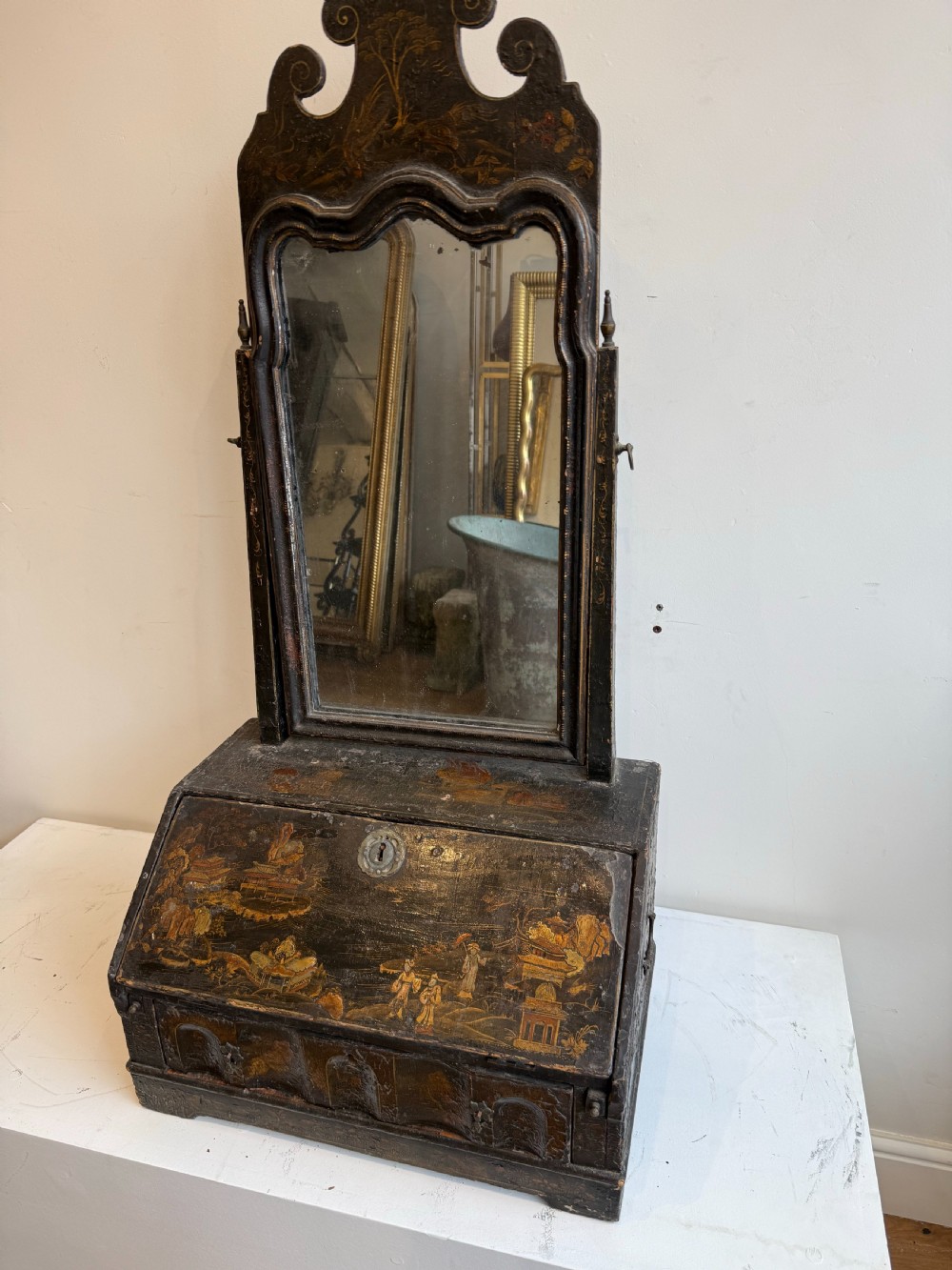English chinoiserie japanned toilet mirror  View II