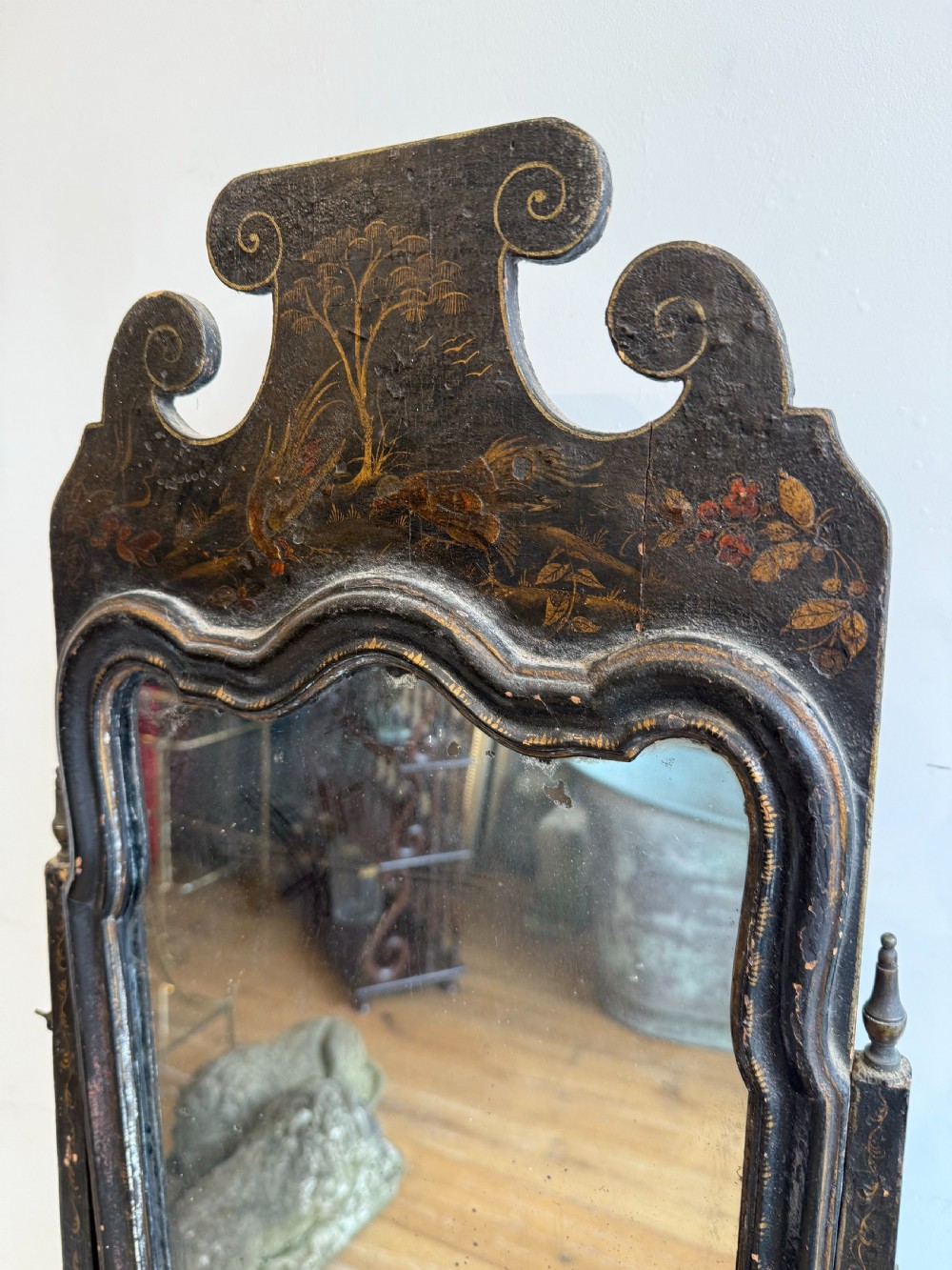 English chinoiserie japanned toilet mirror  View III