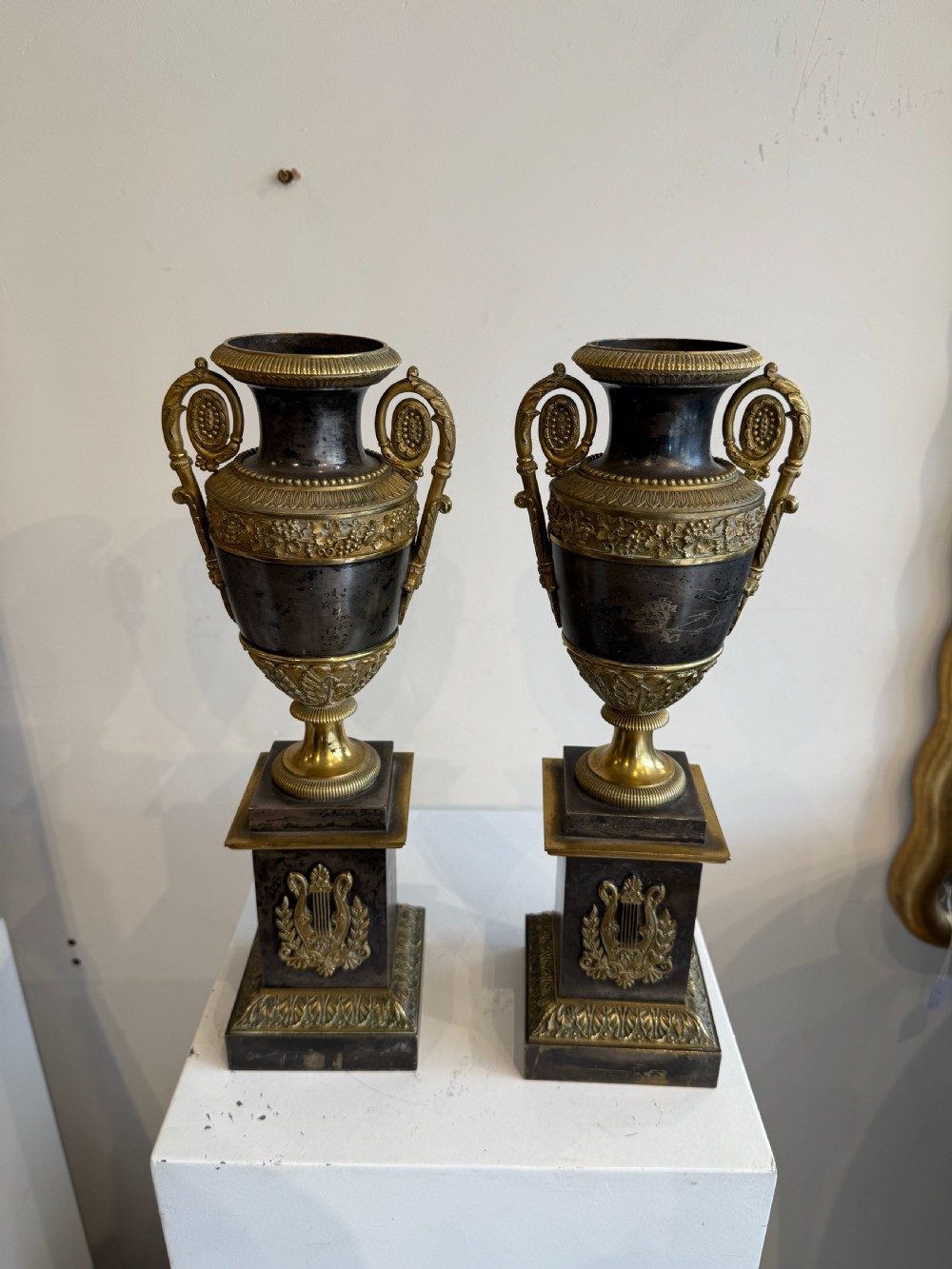 Empire polished steel and ormolu cassoulets  View II