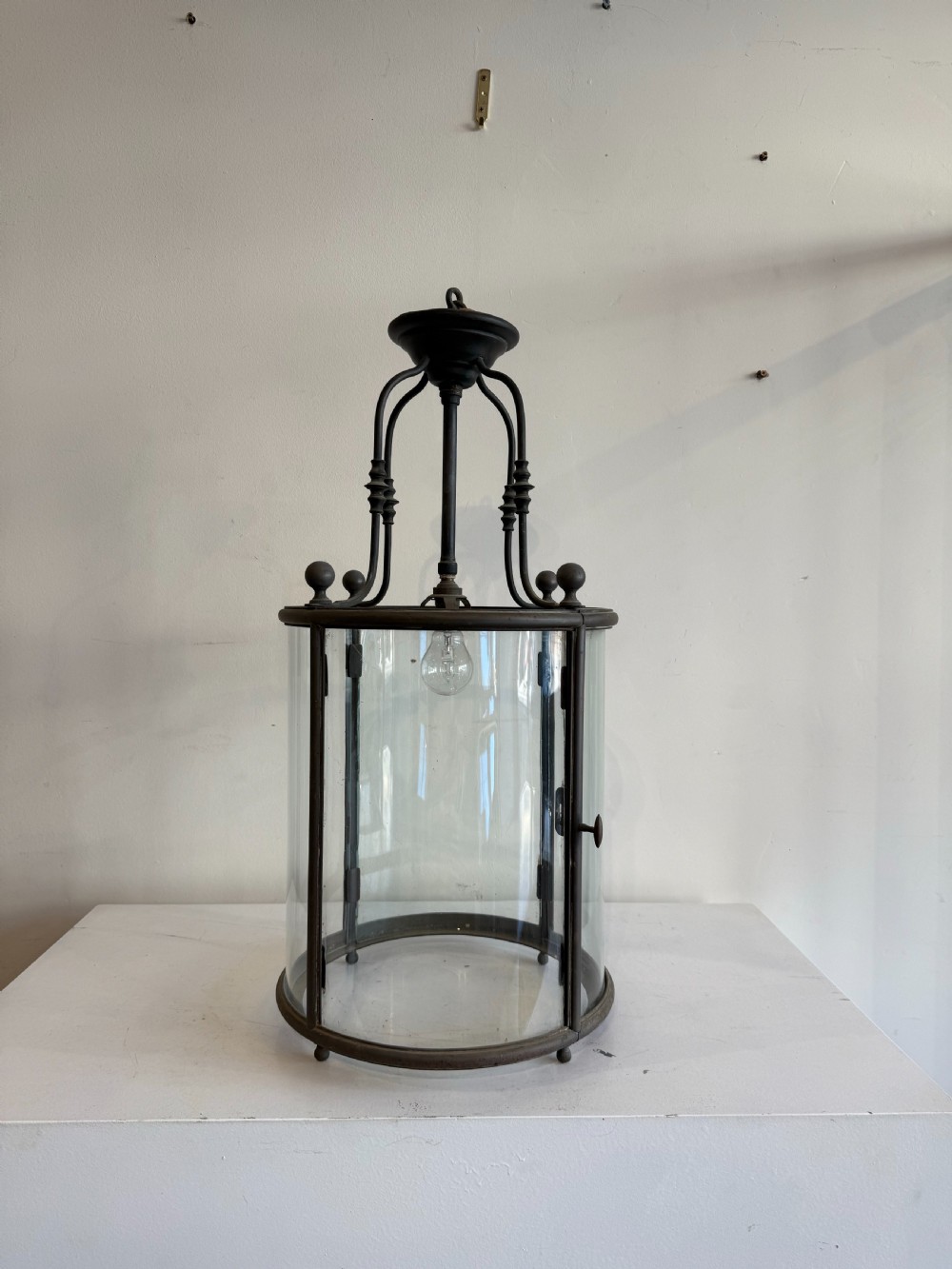 French antique bronze patina circular hall lantern 