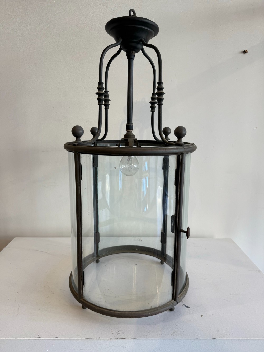 French antique bronze patina circular hall lantern  View II