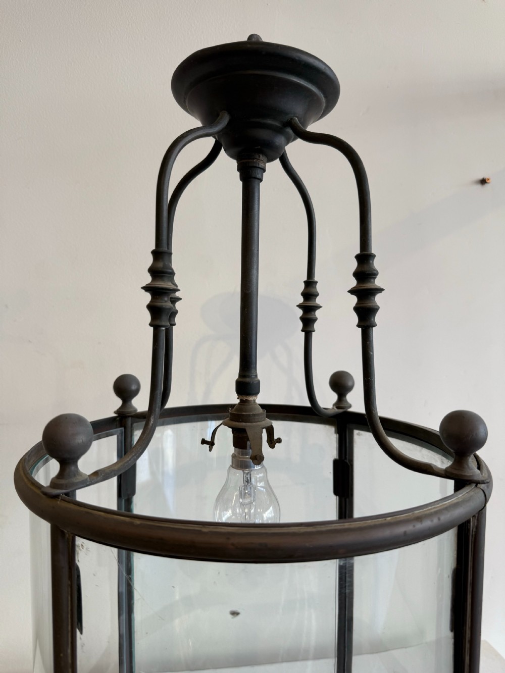 French antique bronze patina circular hall lantern  View V