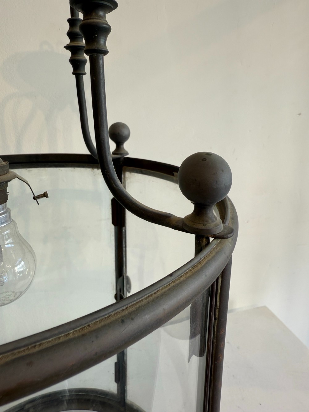 French antique bronze patina circular hall lantern  View VI