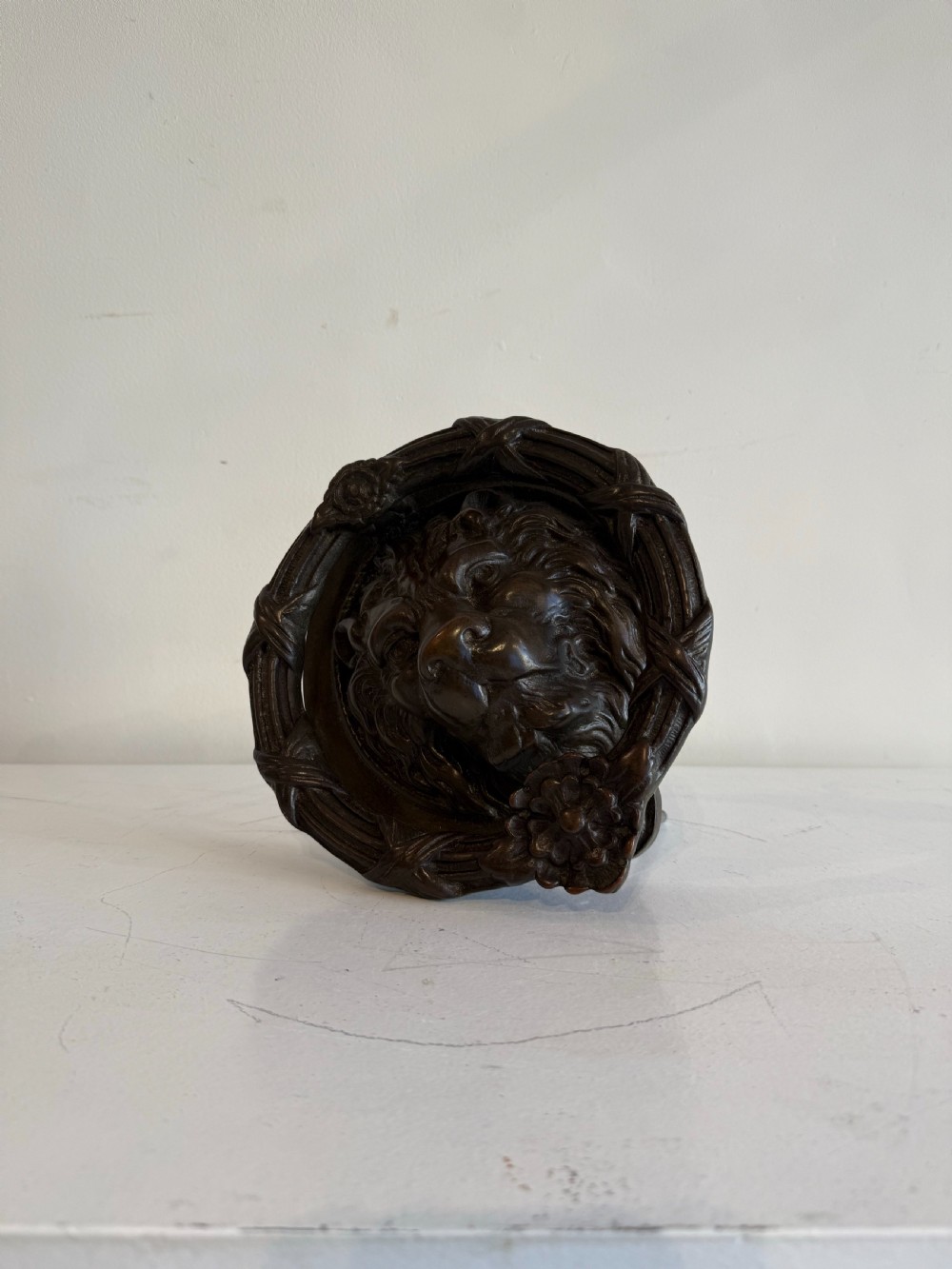 Oversize antique bronze lion door knocker  View IV