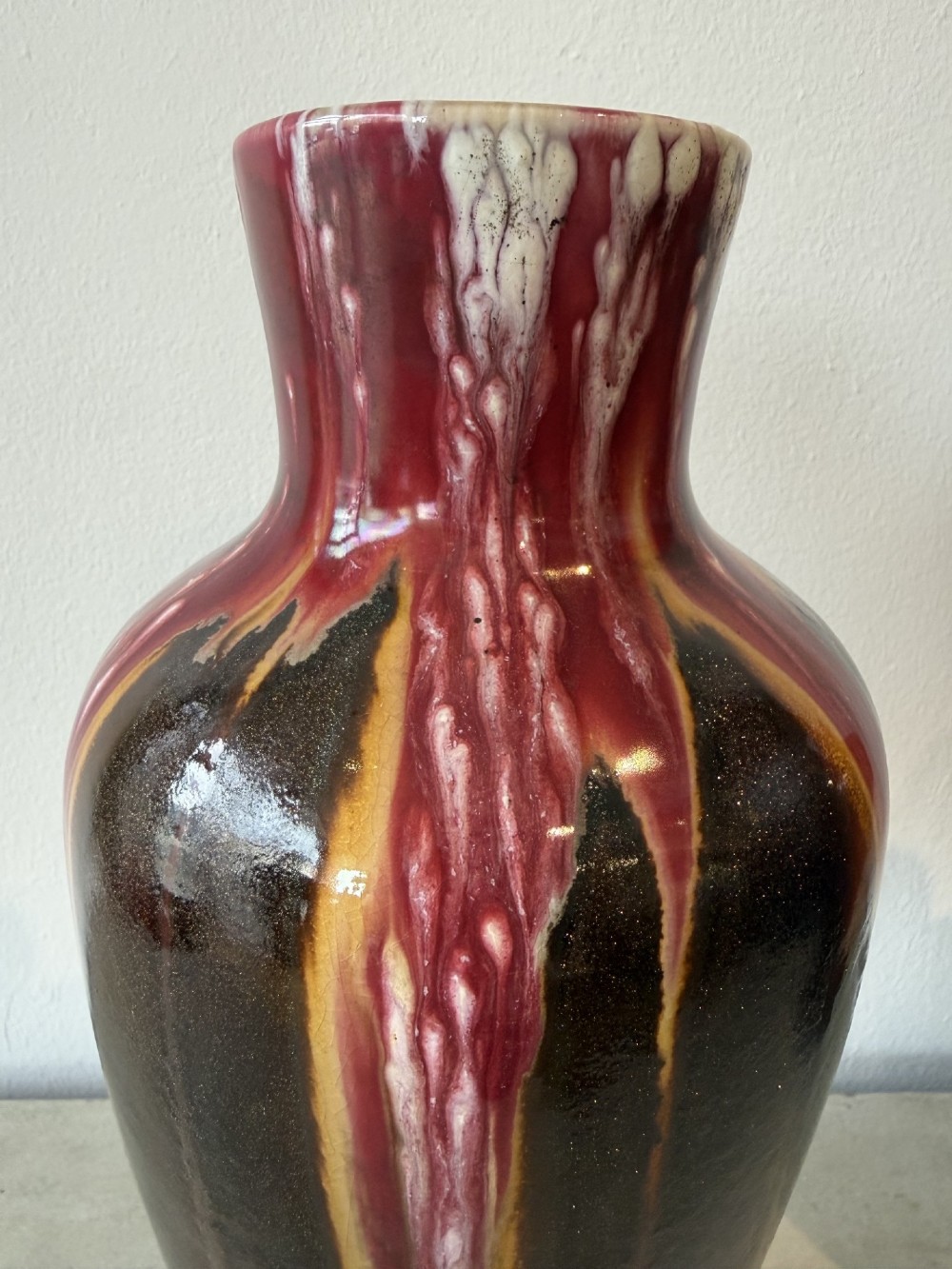 Pair of French red drip glaze pottery vases View III