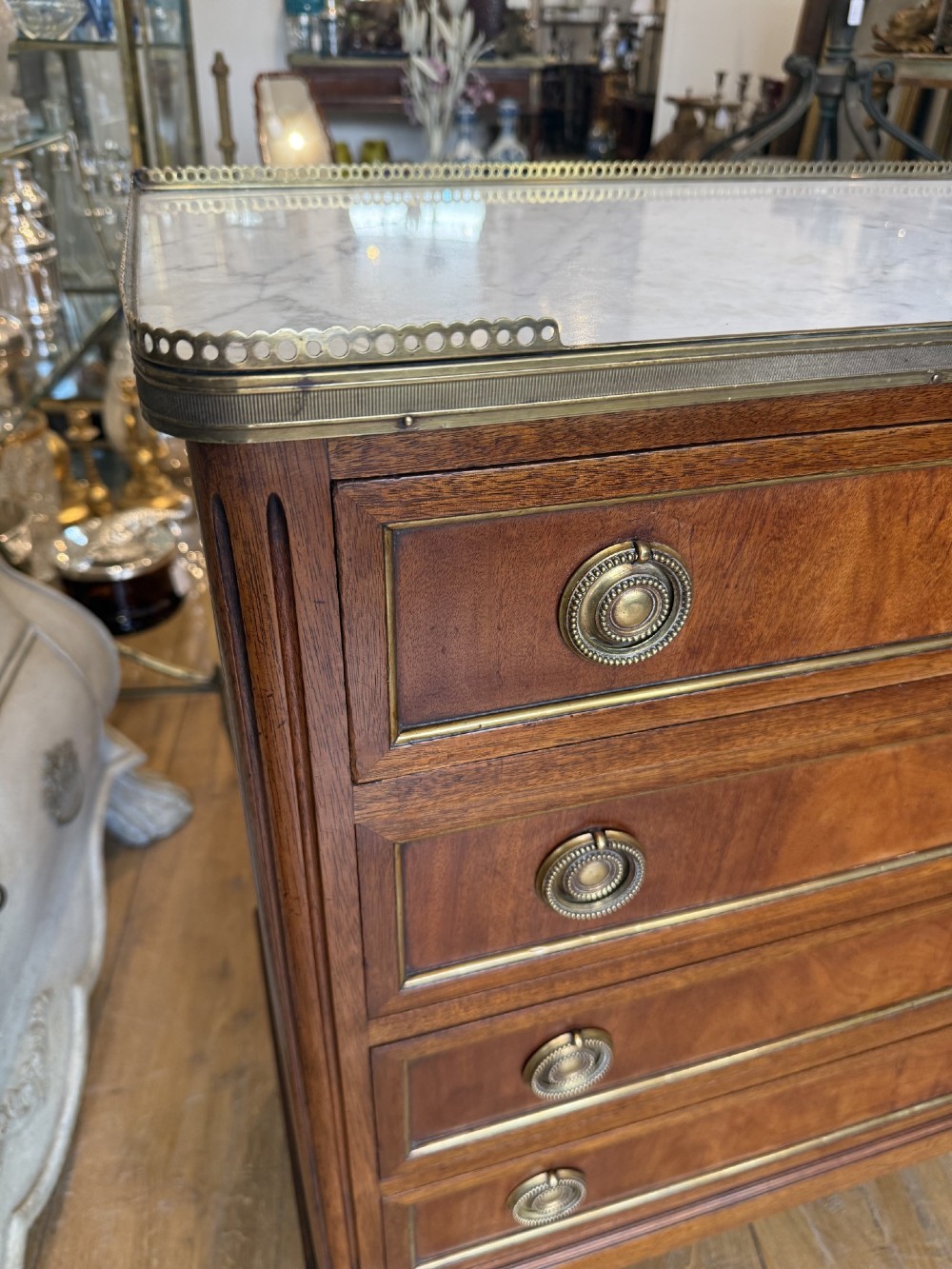 Pair of Louis XVI style mahogany commodes of small proportions View III