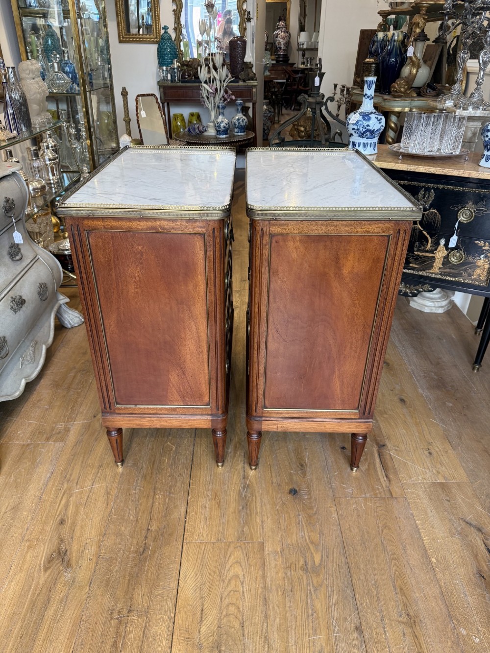 Pair of Louis XVI style mahogany commodes of small proportions View VI
