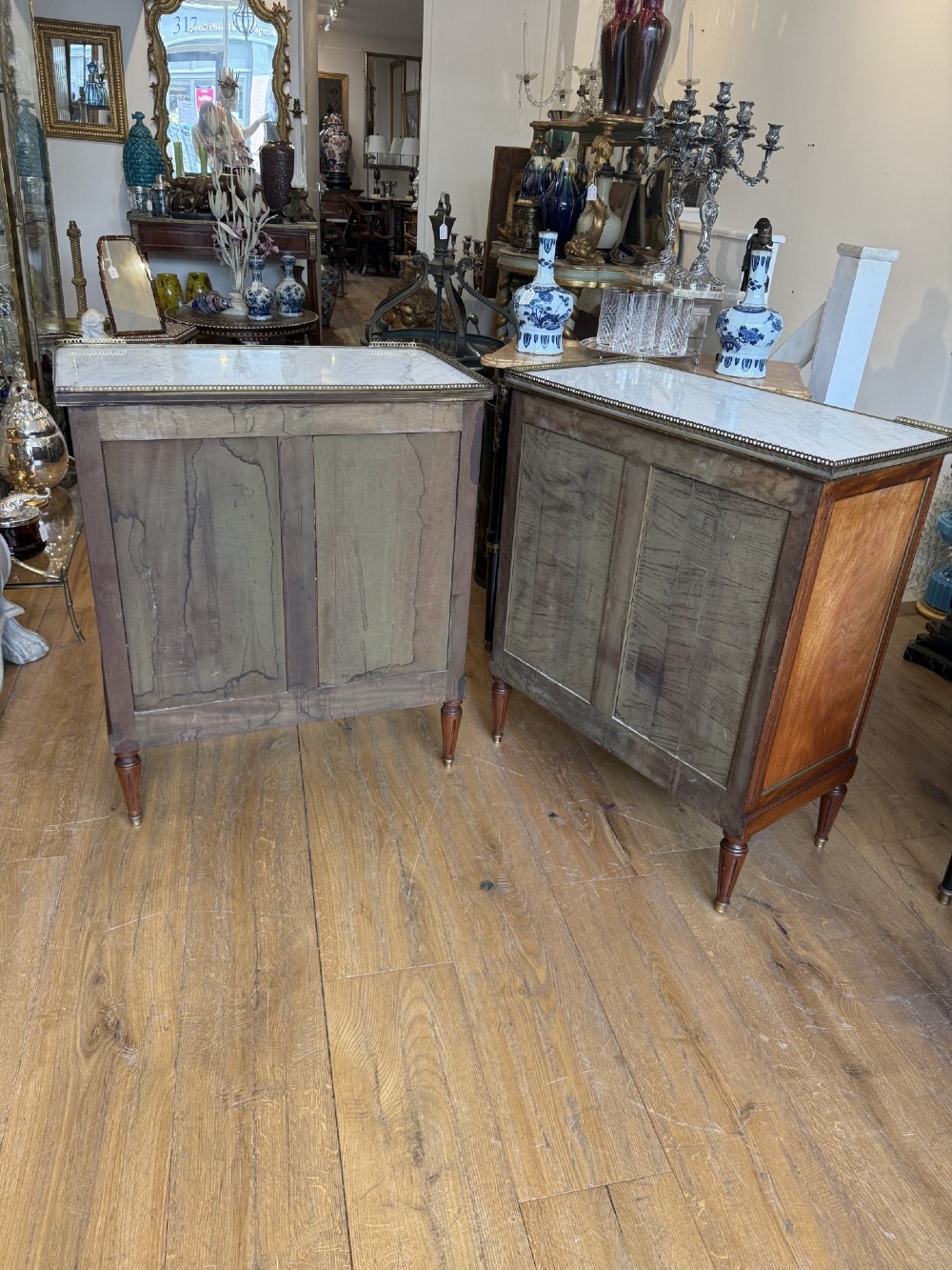 Pair of Louis XVI style mahogany commodes of small proportions View IX