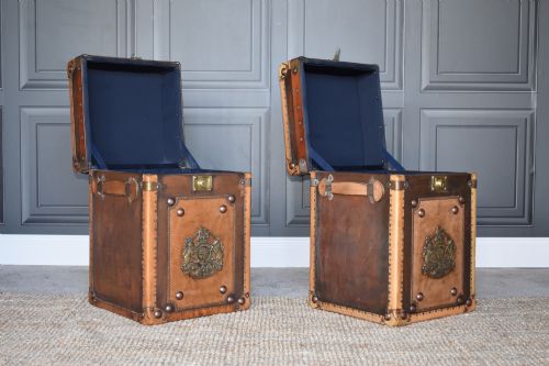Pair Leather Travelling Trunks / Sofa Side Tables