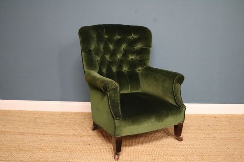 Victorian Green Velvet Upholstered Button Back Chair