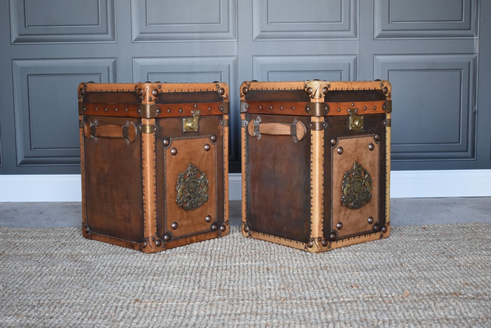 Pair Leather Travelling Trunks / Sofa side Tables  View V