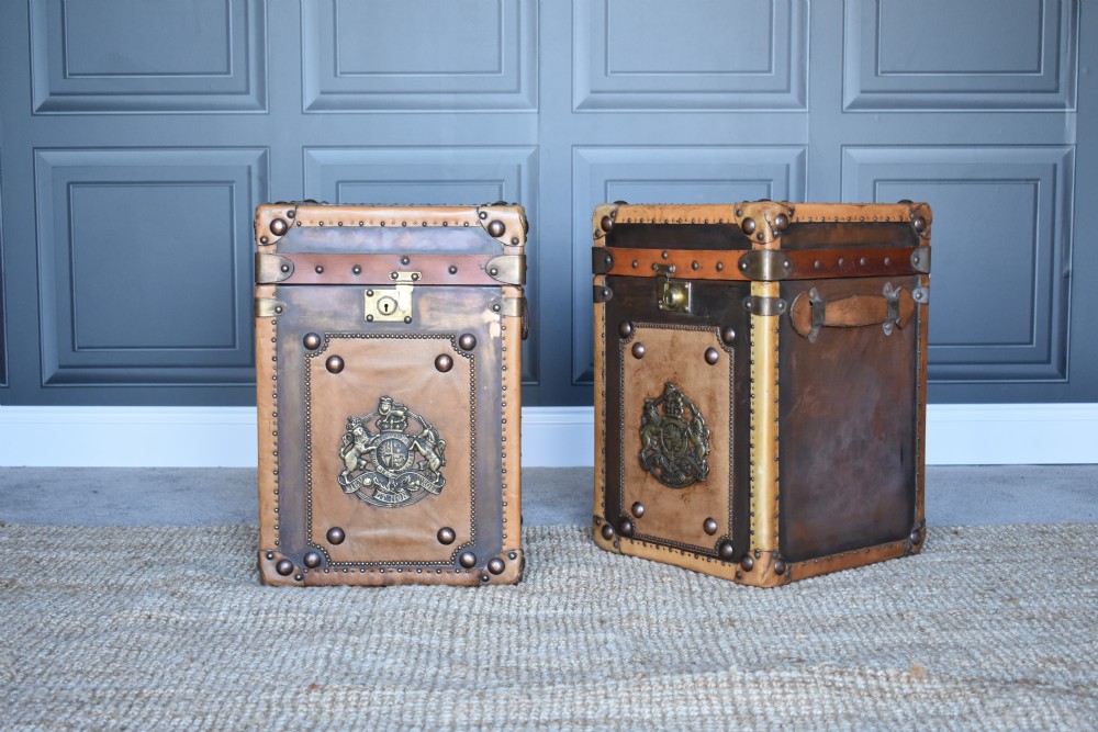 Pair Leather Travelling Trunks / Sofa side Tables  View VII