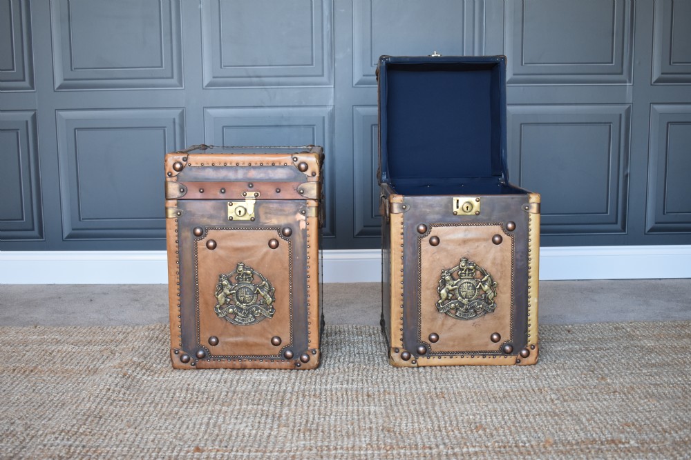 Pair Leather Travelling Trunks / Sofa side Tables  View VIII