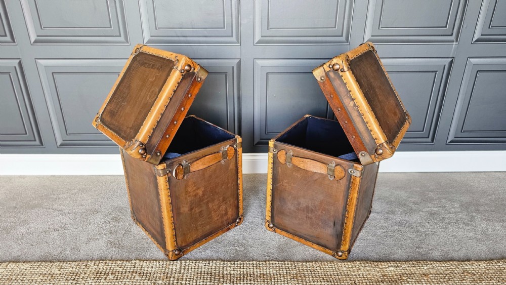Pair Leather Travelling Trunks / Sofa side Tables  View X