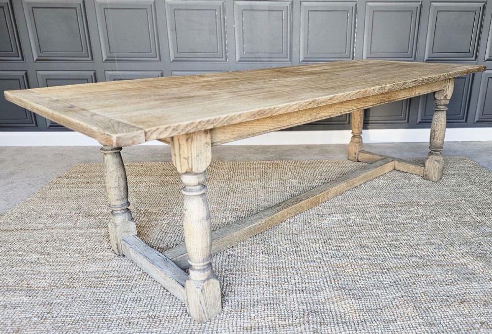 Large Bleached Oak Farmhouse Dining Table View IX