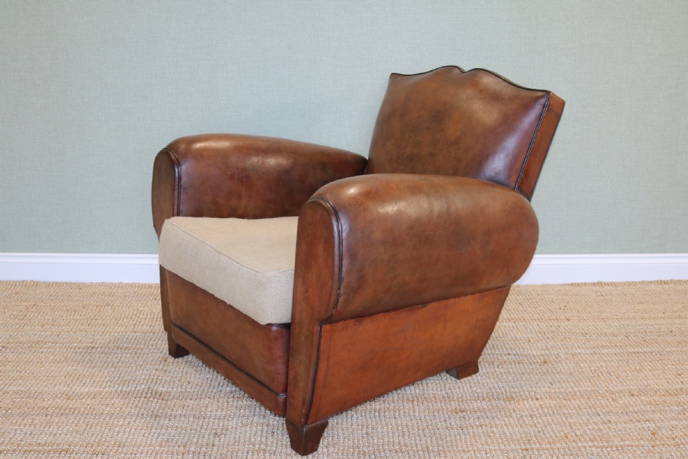 French Moustache Back Leather Club Chair View V