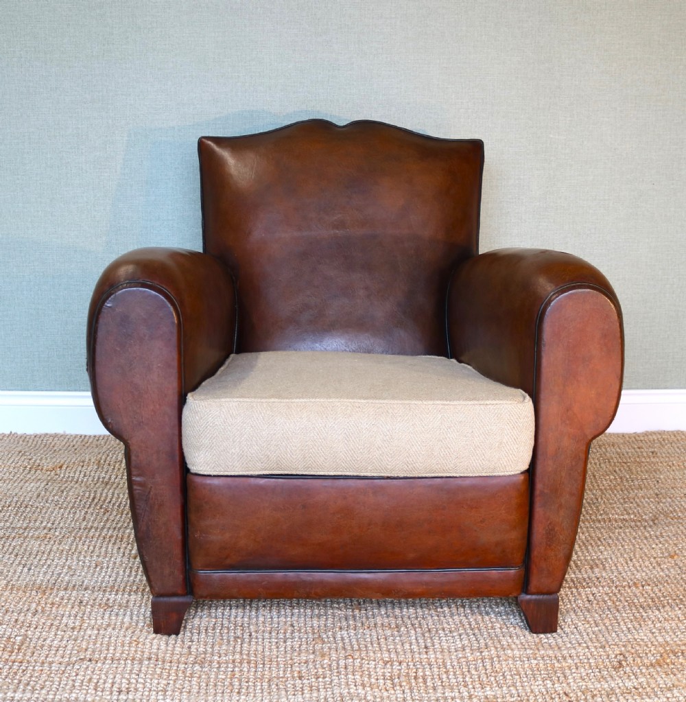French Moustache Back Leather Club Chair