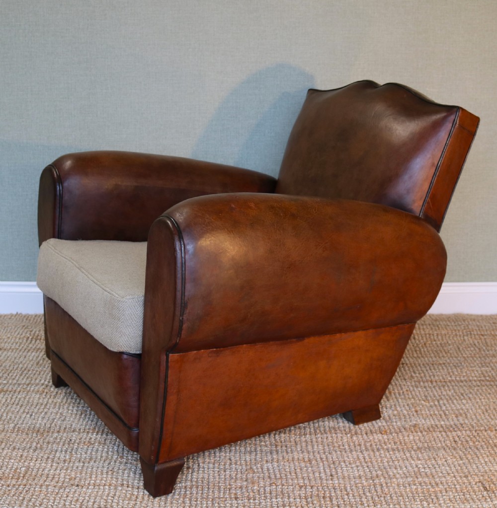 pair of near match French leather Club Armchair View V