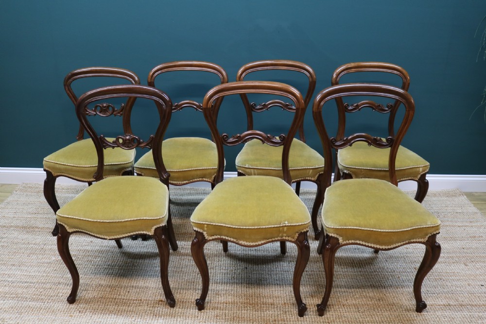 set of 8 Victorian rosewood balloon back dining chairs View III