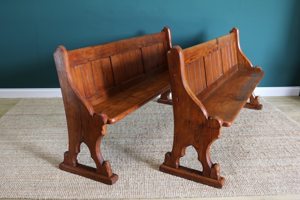 A pair of pine pews, in Reformed Gothic taste View IV