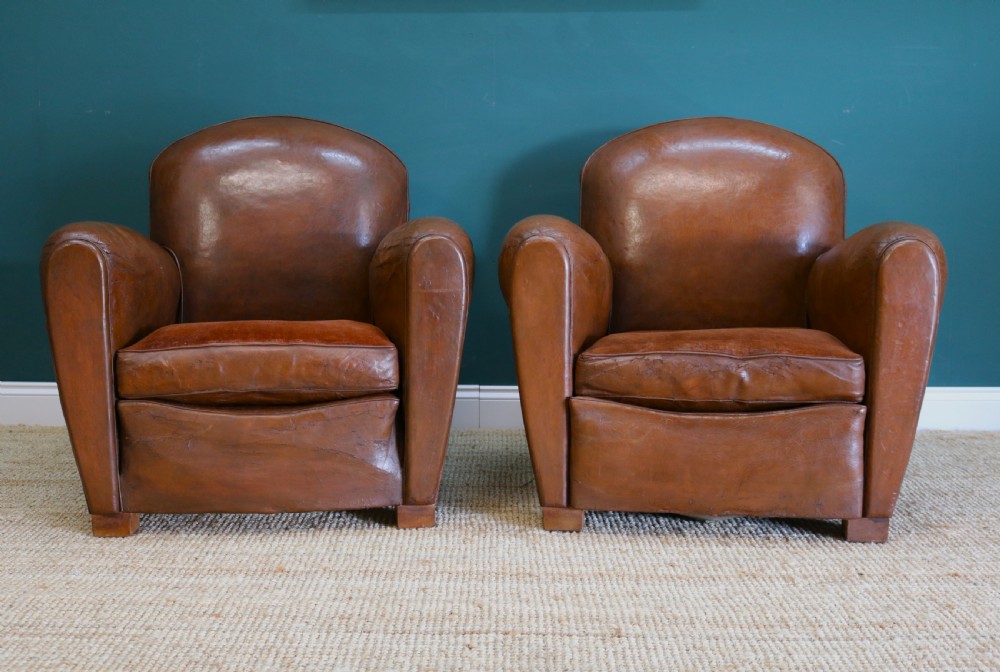  Pair French Leather Club Chairs View II