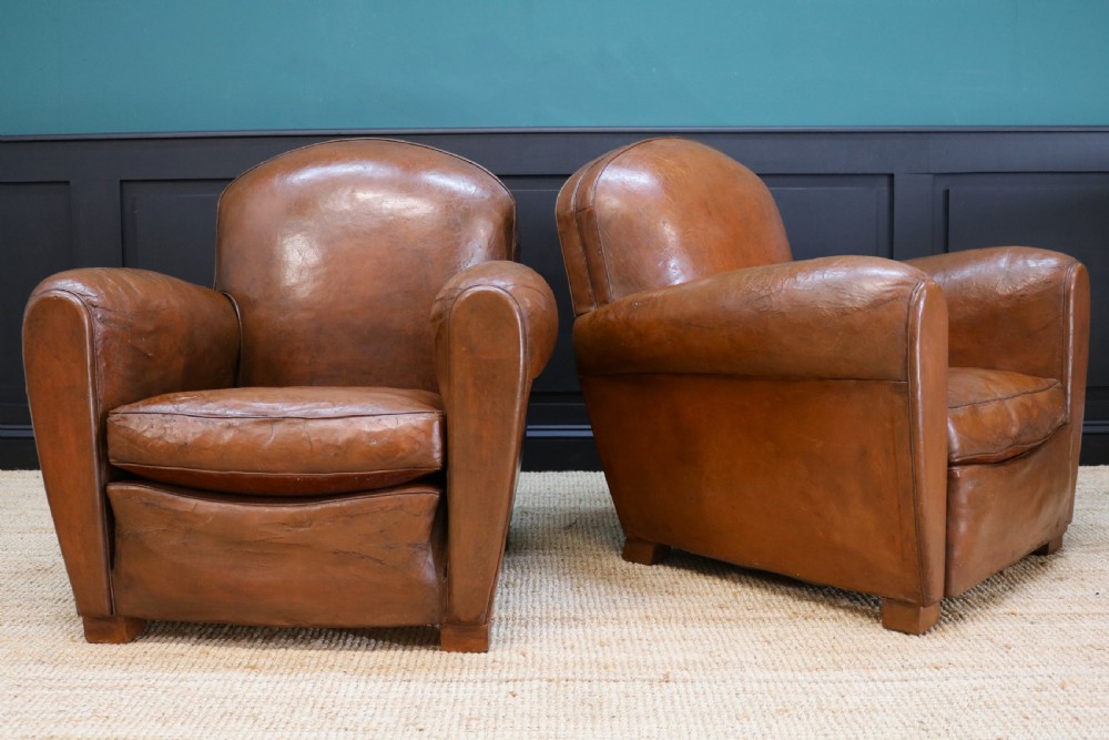  Pair French Leather Club Chairs View III