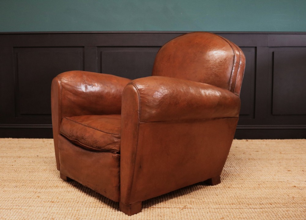  Pair French Leather Club Chairs View VI