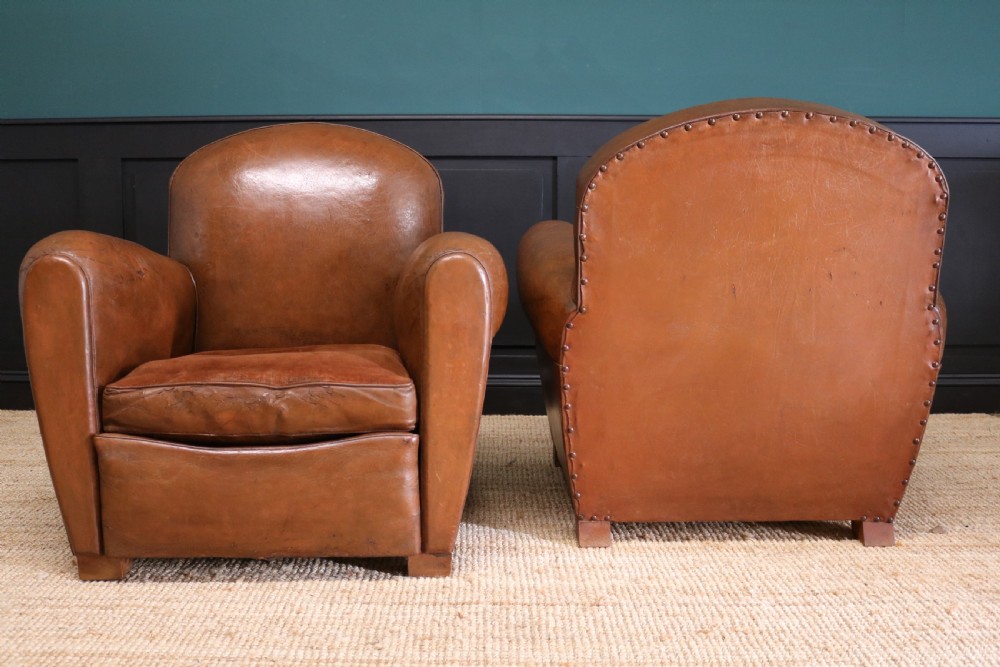  Pair French Leather Club Chairs View X