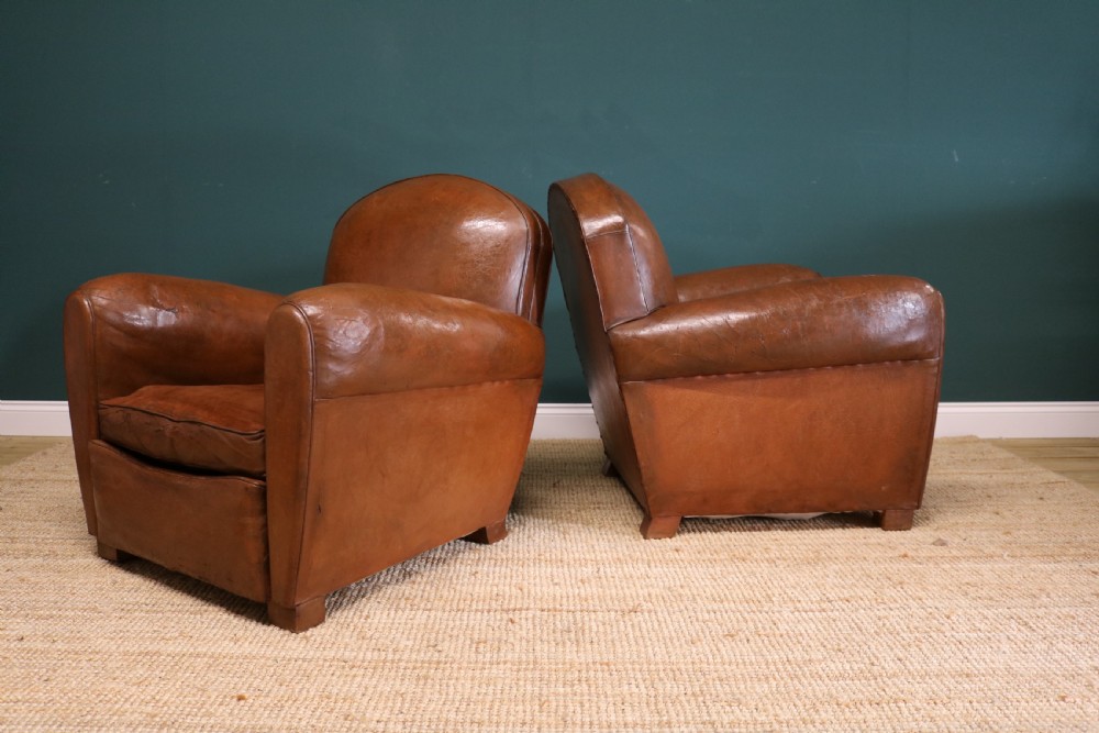  Pair French Leather Club Chairs View XI