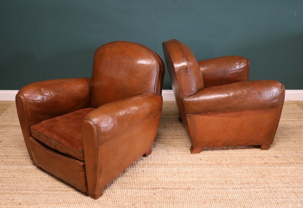  Pair French Leather Club Chairs View XII