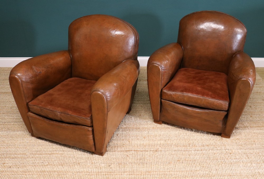  Pair French Leather Club Chairs View XIII