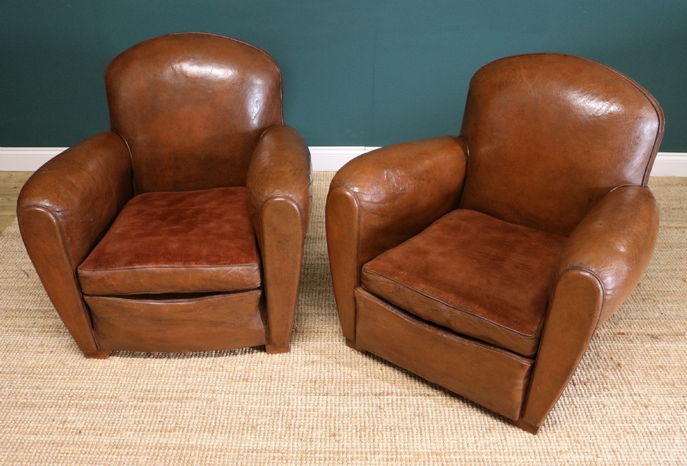  Pair French Leather Club Chairs View XIV