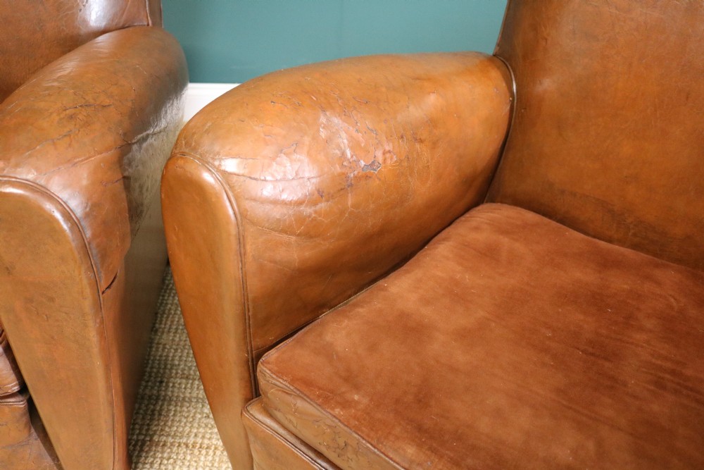  Pair French Leather Club Chairs View XV