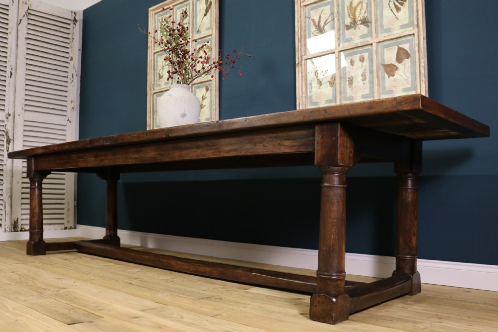Large 18th century style oak refectory table,