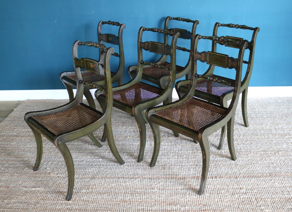 Set of six hand-painted dining chairs in Regency taste