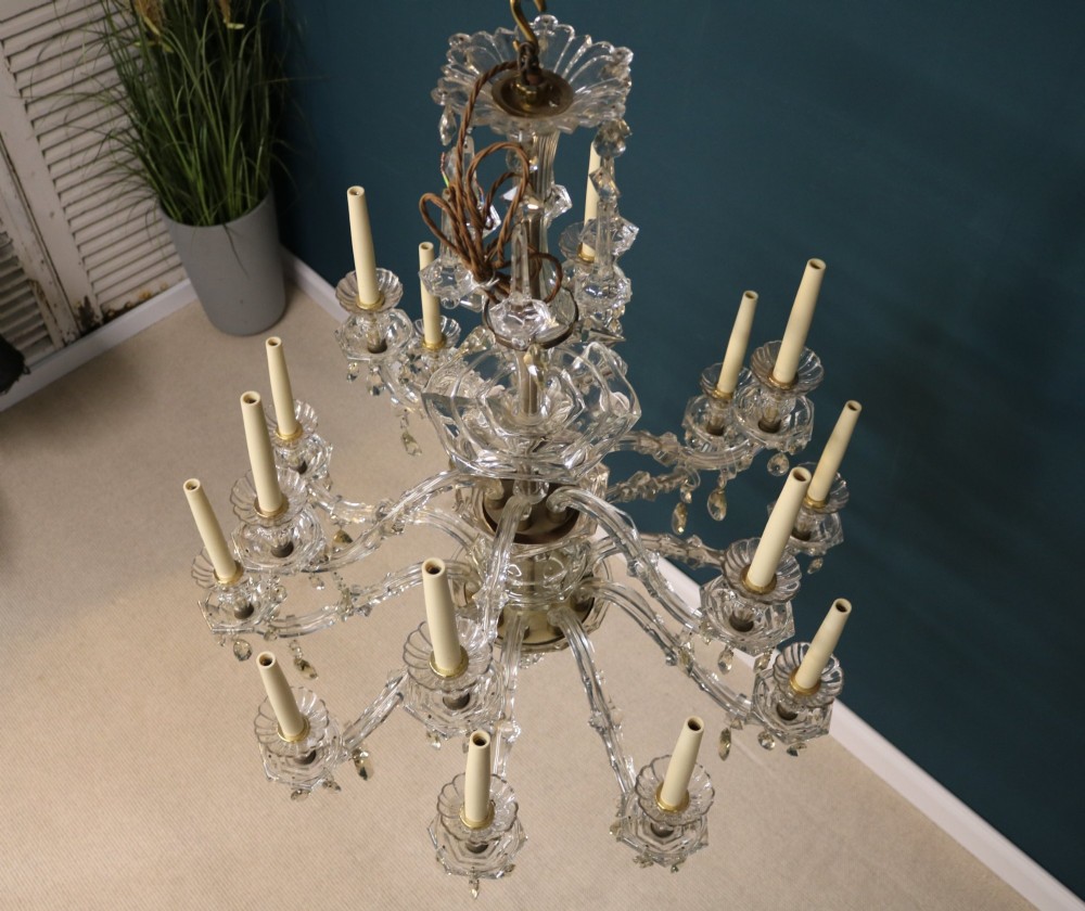 Early 20th-century Spanish Two Tier 16 Arm Glass Chandelier View IV