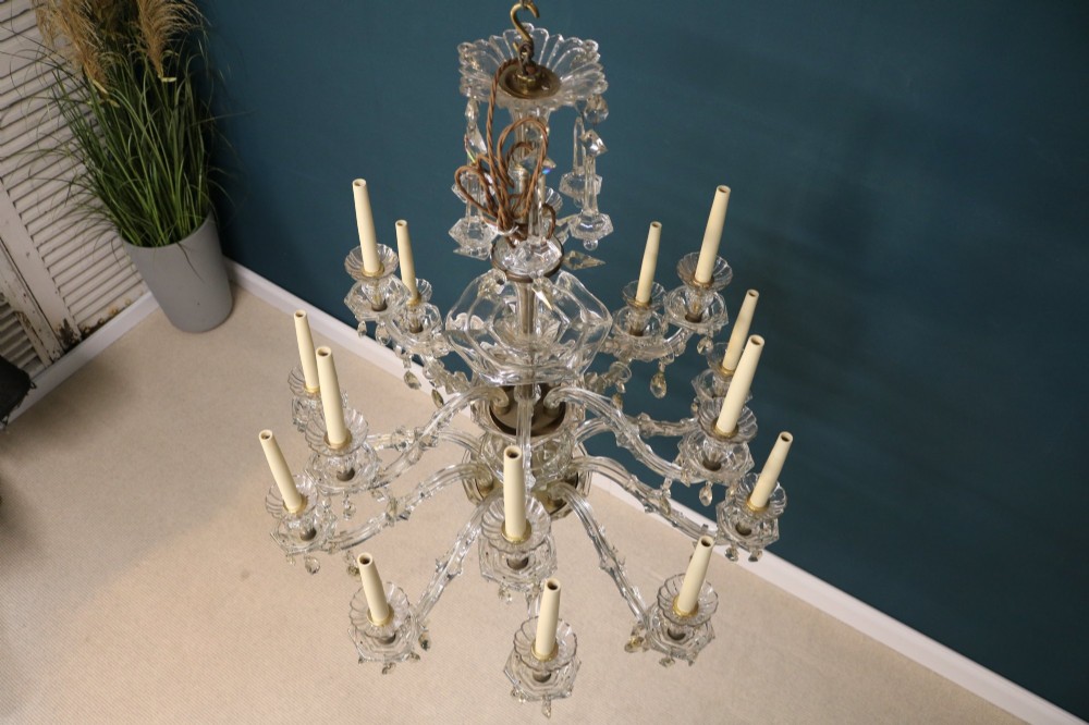 Early 20th-century Spanish Two Tier 16 Arm Glass Chandelier View V