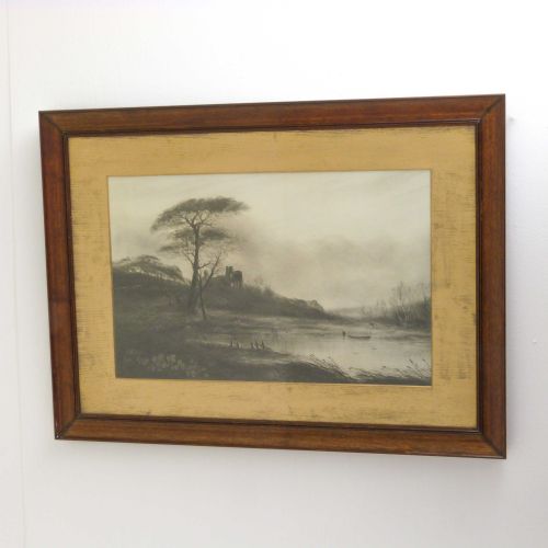 victorian waterscape black white print - CATEGORY: ANTIQUE ART - DATED VICTORIAN